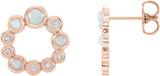 14K Gold Round Natural Ethiopian Opal & Natural Diamond Bezel-Set Cabochon Earrings - Rose Gold