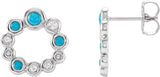 14K Gold Round Natural Turquoise & Natural Diamond Bezel-Set Cabochon Earrings - White Gold
