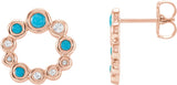 14K Gold Round Natural Turquoise & Natural Diamond Bezel-Set Cabochon Earrings - Rose Gold