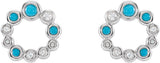 Platinum Round Natural Turquoise & Natural Diamond Bezel-Set Cabochon Earrings - view 2