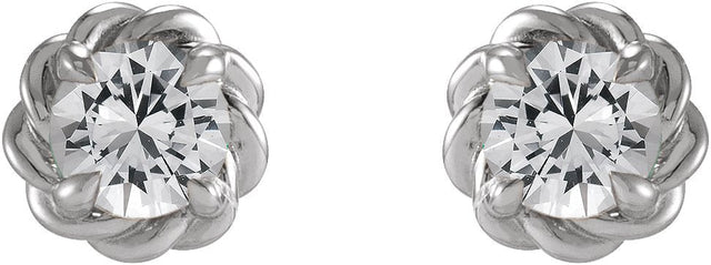14K Gold Natural White Sapphire Round 4-Prong Claw Rope Stud Earrings - White Gold - view 4