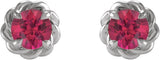 14K Gold Natural Ruby Round 4-Prong Claw Rope Stud Earrings - White Gold - view 4