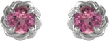 Platinum Natural Pink Tourmaline Round 4-Prong Claw Rope Stud Earrings - view 4
