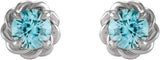 Platinum Natural Blue Zircon Round 4-Prong Claw Rope Stud Earrings - view 4