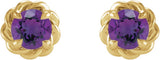 14K Gold Natural Amethyst Round 4-Prong Claw Rope Stud Earrings - Yellow Gold - view 4
