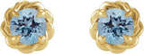 14K Gold Natural Aquamarine Round 4-Prong Claw Rope Stud Earrings - Yellow Gold - view 4