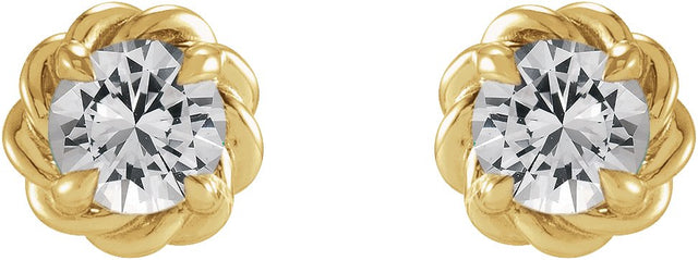 14K Gold Natural White Sapphire Round 4-Prong Claw Rope Stud Earrings - Yellow Gold - view 4