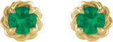 14K Gold Lab-Grown Emerald Round 4-Prong Claw Rope Stud Earrings - Yellow Gold - view 4