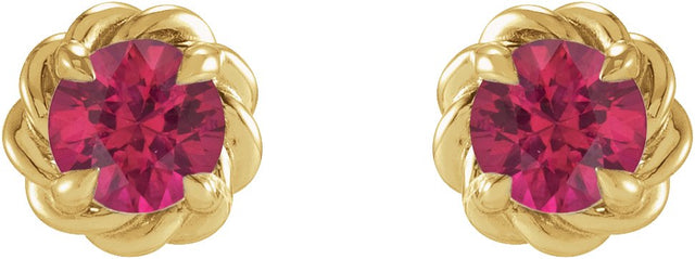 14K Gold Natural Ruby Round 4-Prong Claw Rope Stud Earrings - Yellow Gold - view 4
