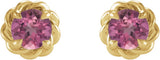 14K Gold Natural Pink Tourmaline Round 4-Prong Claw Rope Stud Earrings - Yellow Gold - view 4