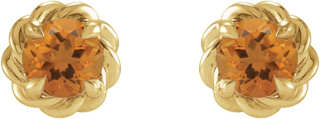 14K Gold Natural Citrine Round 4-Prong Claw Rope Stud Earrings - Yellow Gold - view 4