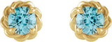 14K Gold Natural Blue Zircon Round 4-Prong Claw Rope Stud Earrings - Yellow Gold - view 4