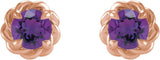 14K Gold Natural Amethyst Round 4-Prong Claw Rope Stud Earrings - Rose Gold - view 4