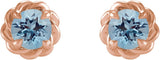 14K Gold Natural Aquamarine Round 4-Prong Claw Rope Stud Earrings - Rose Gold - view 4