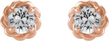 14K Gold Natural White Sapphire Round 4-Prong Claw Rope Stud Earrings - Rose Gold - view 4