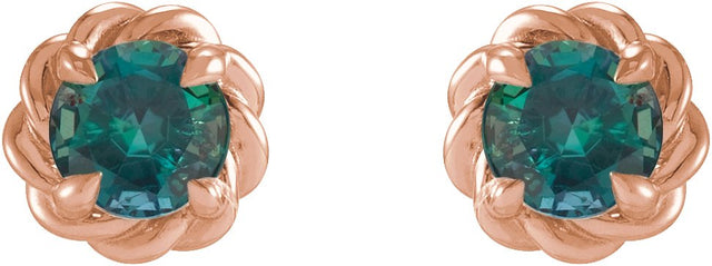 14K Gold Lab-Grown Alexandrite Round 4-Prong Claw Rope Stud Earrings - Rose Gold - view 4