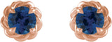 14K Gold Natural Blue Sapphire Round 4-Prong Claw Rope Stud Earrings - Rose Gold - view 4