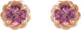 14K Gold Natural Pink Tourmaline Round 4-Prong Claw Rope Stud Earrings - Rose Gold - view 4