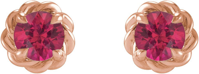 14K Gold Lab-Grown Ruby Round 4-Prong Claw Rope Stud Earrings - Rose Gold - view 4