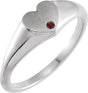14K Gold Round Natural Mozambique Garnet Heart Signet Ring - White Gold