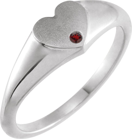 Platinum Round Natural Mozambique Garnet Heart Signet Ring
