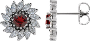 Platinum Natural Mozambique Garnet & Natural Diamond Round 7-Prong Halo-Style Earrings