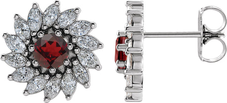 Platinum Natural Mozambique Garnet & Natural Diamond Round 7-Prong Halo-Style Earrings