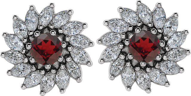 Platinum Natural Mozambique Garnet & Natural Diamond Round 7-Prong Halo-Style Earrings - view 2