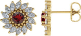 14K Gold Natural Mozambique Garnet & Natural Diamond Round 7-Prong Halo-Style Earrings - Yellow Gold