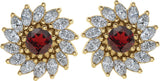 14K Gold Natural Mozambique Garnet & Natural Diamond Round 7-Prong Halo-Style Earrings - Yellow Gold - view 2