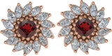 14K Gold Natural Mozambique Garnet & Natural Diamond Round 7-Prong Halo-Style Earrings - Rose Gold - view 2