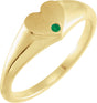 14K Gold Round Natural Emerald Heart Signet Ring - Yellow Gold
