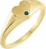 14K Gold Round Natural Alexandrite Heart Signet Ring - Yellow Gold