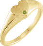 14K Gold Round Natural Peridot Heart Signet Ring - Yellow Gold