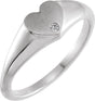 Platinum Round Natural White Sapphire Heart Signet Ring