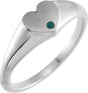 14K Gold Round Natural Alexandrite Heart Signet Ring - White Gold
