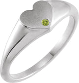 Platinum Round Natural Peridot Heart Signet Ring