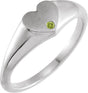 Platinum Round Natural Peridot Heart Signet Ring