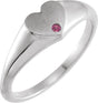 Platinum Round Natural Pink Tourmaline Heart Signet Ring