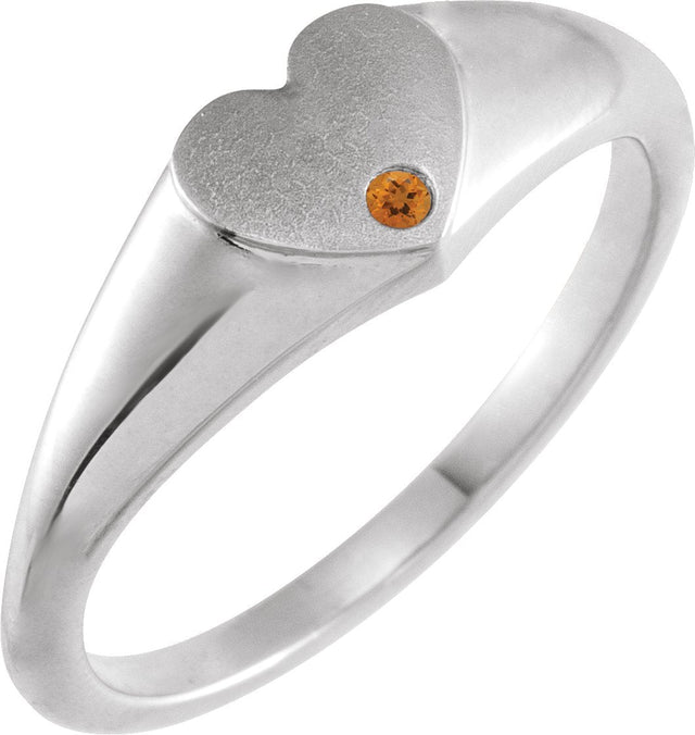 Platinum Round Natural Citrine Heart Signet Ring