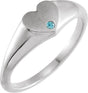 14K Gold Round Natural Blue Zircon Heart Signet Ring - White Gold