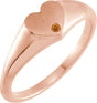 14K Gold Round Natural Citrine Heart Signet Ring - Rose Gold