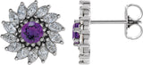 Platinum Natural Amethyst & Natural Diamond Round 7-Prong Halo-Style Earrings