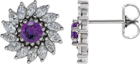 Platinum Natural Amethyst & Natural Diamond Round 7-Prong Halo-Style Earrings