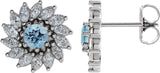 14K Gold Natural Aquamarine & Natural Diamond Round 7-Prong Halo-Style Earrings - White Gold