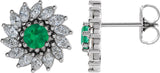 Platinum Lab-Grown Emerald & Natural Diamond Round 7-Prong Halo-Style Earrings
