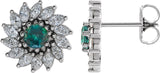 Platinum Lab-Grown Alexandrite & Natural Diamond Round 7-Prong Halo-Style Earrings