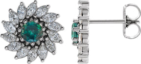 Platinum Lab-Grown Alexandrite & Natural Diamond Round 7-Prong Halo-Style Earrings