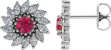 Platinum Lab-Grown Ruby & Natural Diamond Round 7-Prong Halo-Style Earrings