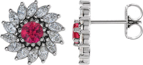 Platinum Lab-Grown Ruby & Natural Diamond Round 7-Prong Halo-Style Earrings